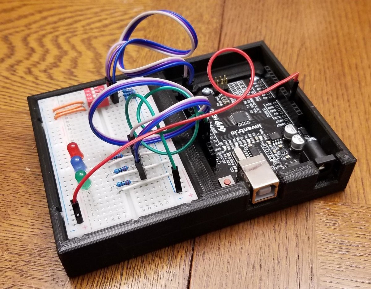 REO-PLA ESD 3D-printed enclosure holding an Arduino and breadboard